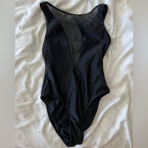 American Apparel Deep V Mesh Swim One Piece Bodysuit